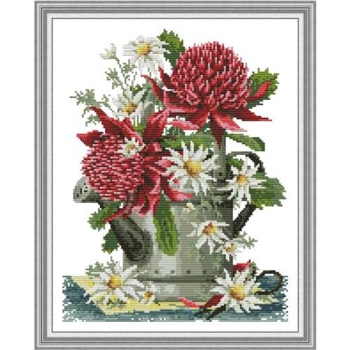 Flowers and Water Pots counted printed on the canvas 11CT 14CT DIY kit Cross Stitch embroidery needlework Sets home decor