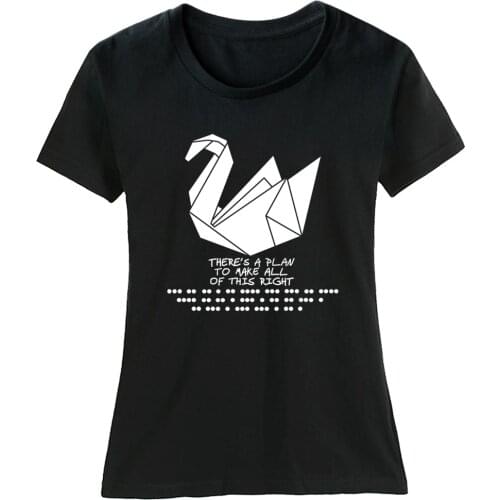 Cotton Girl Woman Short Sleeve T Shirt Prison Break Dots A Plan Paper Crane Duck Swan Couple Clothes Summer ZIIART