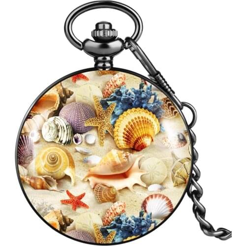 Girl Exquisite Clamshell Quartz Pocket Watch Beach Shell Conch Coral Generous White Dial Practical Alloy Portable Pendant Watch