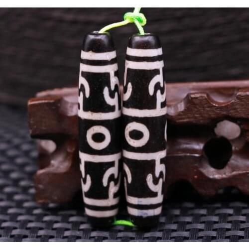 Collectible Treasure Talisman LKbrother Sauces A Pair of Magic Power Tibetan Old Agate 3A 3 Eye Lianshifaqi dZi Bead Pendant LK