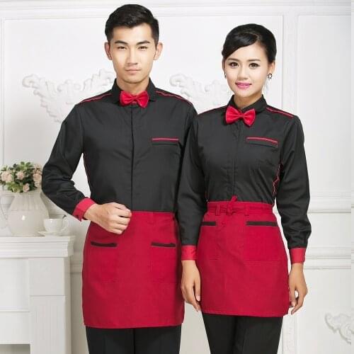 Hotel Waitress Overalls Jacket Dining Chinese Restaurant Womens Uniform Cafe Fast Sood Shop Long Sleeves Waiter Men Shirt H2352