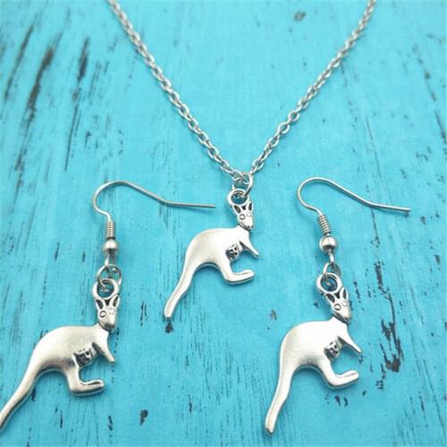Kangaroo Animal Vintage Earring Necklace Sets Jewelry Set Antique,Fashion Women Christmas Birthday Girl Gifts