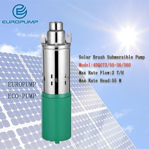 EUROPUMP MODEL(4DQGT2/55-36/360) DC 36V 0.5HP 55M Head Solar Submersible Deep Well Pumps,Solar Water Pump For Garden Irrigation