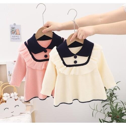 Fashion Autumn Spring Girls Princess Kids Children Baby Infant Knitting Dress Ruffle Long Sleeve Knitwear Dresses Vestido S12858