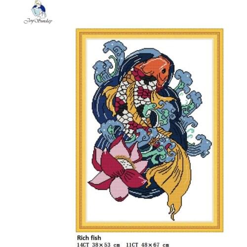 Rich fish Pattern DIY Handwrok Cross Stitch Kits Printed Canvas DMC Counted Cross-stitch Crafts Embroidery Needlework Home Decor