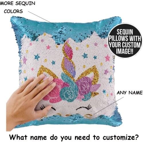 Unicorn Pillowcase Mermaid Pillow Reverse Sequin Custom reversible sequins pillow cover PERSONALIZED