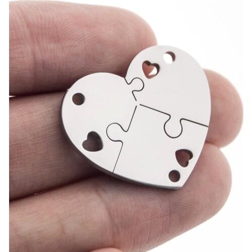 Stainless Steel Heart Jigsaw Puzzle lnterlocking 3 in 1 set Necklace Charms Mirror Polish Wholesale 100PCS