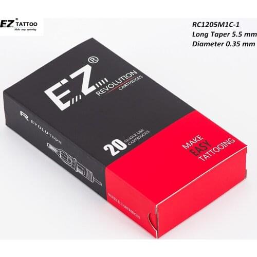 RC1205M1C-1 EZ Revolution Cartridges Needles #12 (0.35 MM) Curved Magnum Tattoo Needles Regular Long Taper 5.5 mm 20 pc/Box