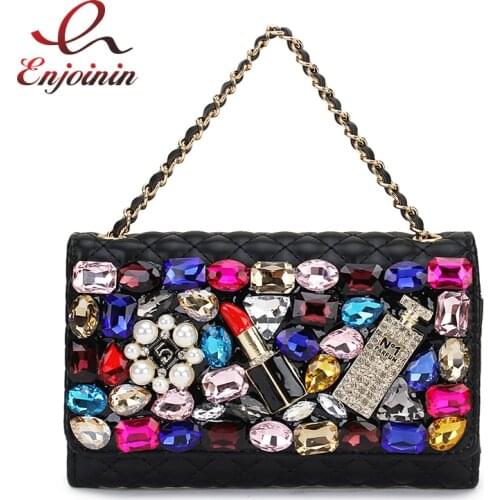 Luxury Color Diamond Chain Purse Wallet Lipstick Bee Flower Applique Linger Ladies Mini Crossbody Bag Purses and Handbags Pouch