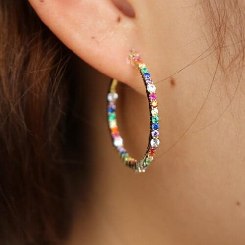 Circle hoop earring 2019 new design gold color rainbow multi color cubic zirconia cz fashion modern jewelry