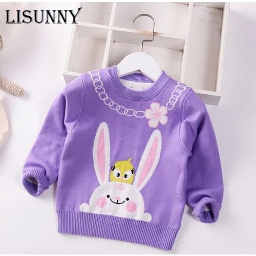 Girls Sweater 2021 Autumn Winter Baby Knitted Coat Jumper Children Sweaters Toddler Pullover Kids Clothes Cartoon Rabbit 2-8y