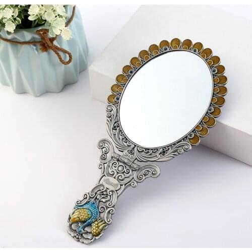 Dressing Table With Mirror And Stool Portable Vintage Mirror Handhold Makeup Mirror Floral Oval Round Cosmetic Hand Held Mirror