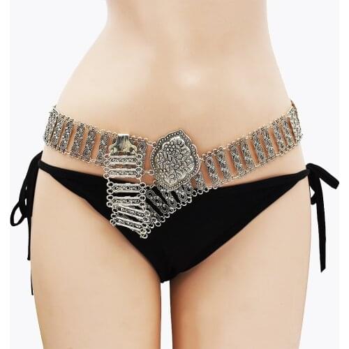Turkish Gypsy Belly Chains for Women Lady Metal Dress Belt Waist Chains Carved Flower Summer Beach Party Jewelry