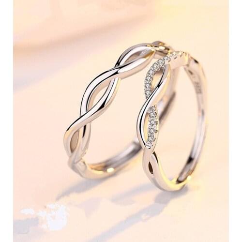 Twist Crystal Opening Adjustable Couple Rings Fashion Zircon Rhinestone Lovers Jewelry Wedding Ring Memorial Day Gift