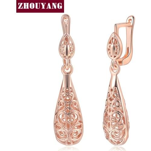 Top Quality Classic Hollowed-out Water Drop Rose Gold Color Drop Earrings Jewelry ZYE787 ZYE788