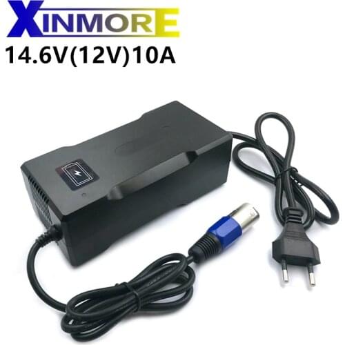 XINMORE Output 14.6V 10A For 12V 10A Lifepo4 Battery Charger with EU US Plug Clips Charge DC Adapter Input 100-240V Protection