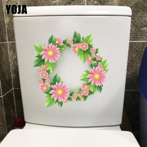 YOJA 22.8*22.6CM Pink Gerbera Wreath Modern Bedroom Wall Sticker Home Toilet WC Decor T1-0679