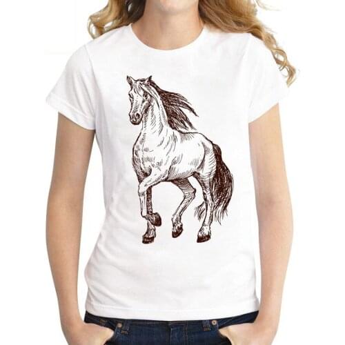 Womens T-shirt Summer Harajuku Short-sleeved O-Neck Horse Print Casual Print T-shirt Tee Women