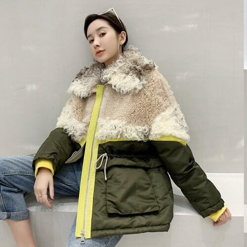 Fashion Natural Wool Female Jacket Real Sheepskin Womens Coats Warm 90% White Duck Down Womens Winter Jackets Abrigos Zjt1649