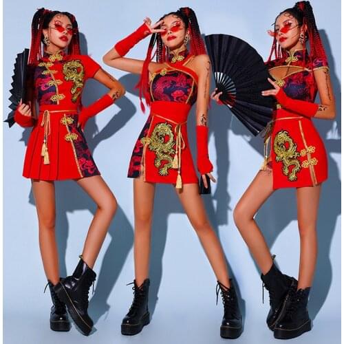 New Chinese Style Women Jazz Dance Costumes Hip-Hop Red Outfits Female Group Performance Stage Costumes Festival Outfits DQS6260
