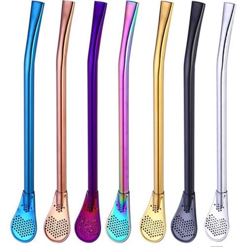 1pc Spoon Straw Creative Stainless Steel Reusable Drinking Straw With Filter Spoon Coffee Tool Accessories Bar Tools