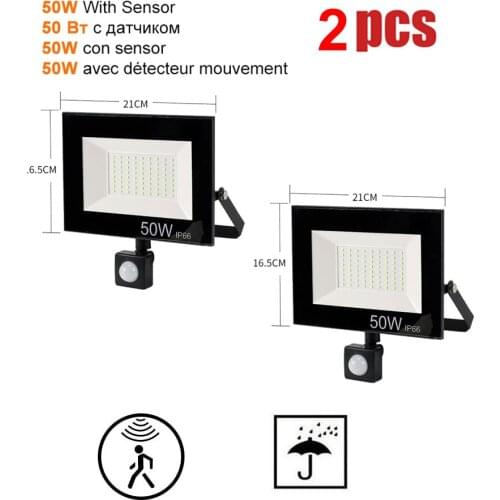 2 pcs 220V 10-100W LED FloodLight Spotlight Exterior Street wall reflector LED Light PIR Motion Sensor Lamp Waterproof Garden li