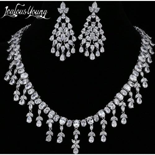 2018 New Luxury Top Quality Cubic Zircon Party Jewelry Sets For Women Elegant Earrings And Necklace Wedding Sets For Bridal S150