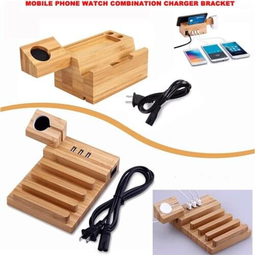 3 USB Ports for Charging New Creative Bamboo Mobile Phone Charging Stand, Mobile Phone Watch Combination Charging Charger Stand