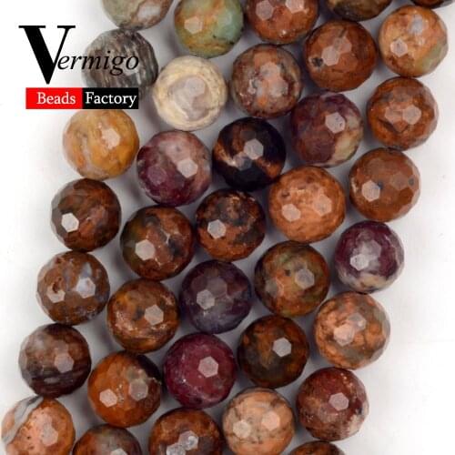 46pcs 8mm Natural Faceted Ocean Jaspers Stone Beads Round Beads for Jewelry Making Bracelet Necklace Jewellery Accessories 15"