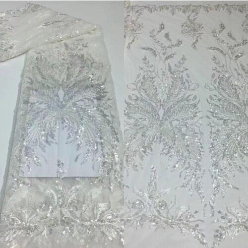 African Tulle Mesh Lace Fabric with beads sequins L-5886812 High Quality Nigerian Lace Fabric For Women Party Wedding Dress