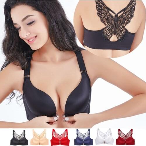 NEW Sexy Woman Bras Push Up Bra Butterfly Back & Front Closure Wire Free Seamless Thin Brassiere Gather Bras Lingerie Plus Size