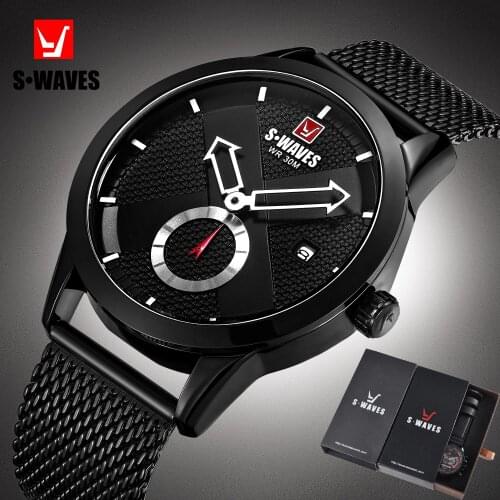 SWAVES Watch Men Quartz Waterproof Wristwatch Mens With Box Luxury Clock Man Watch 2019 Stainless Steel Sport Brand Reloj Hombre