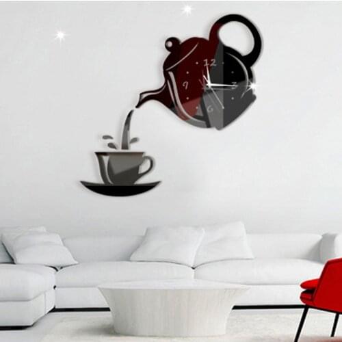 Teapot Wall Clock Watch Mirror Coffee Cup Wall Watch Clocks Decorative Wall Kitchen Clocks Dining Room Home Decor cocina DA407