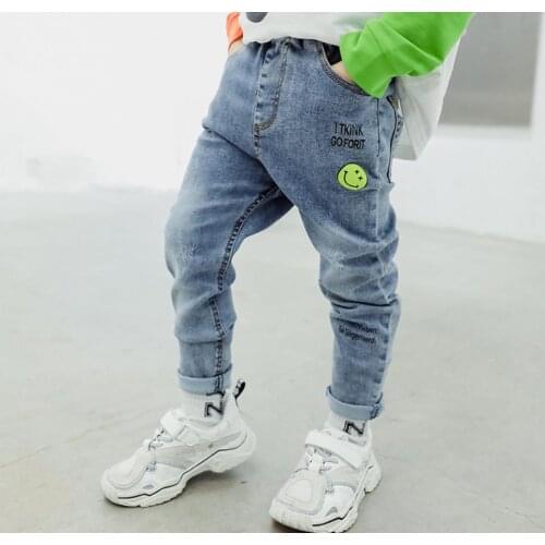 Childrens jeans 2020 new spring clothes childrens casual pants Slim elastic feet trousers infant children cartoon jeans 2-8 y