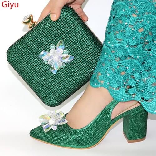 Doershow 2019 New African shoe and bag set for party Italian shoe with matching bag new design ladies bag with stone!SLO1-71