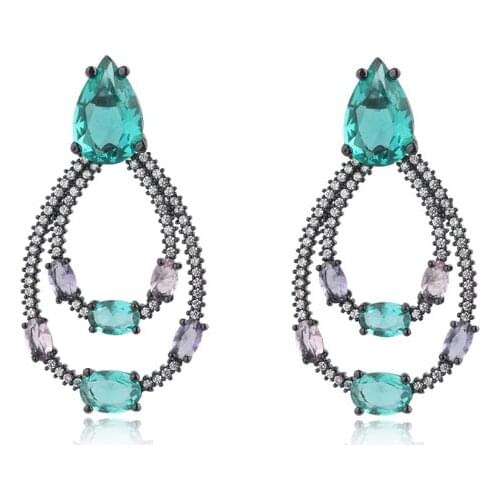 European Vintage Prom Jewelry Full Pave Color Zirconium Valentines Day Waterdrop Large Chandelier Earrings for Women