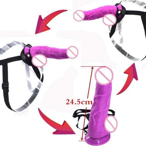 FAAK Strap on Purple Dildo Black Belt Real Feeling Cock with Sucker Handfree Wearable Dick Lesbian Couples Women Sex Toy