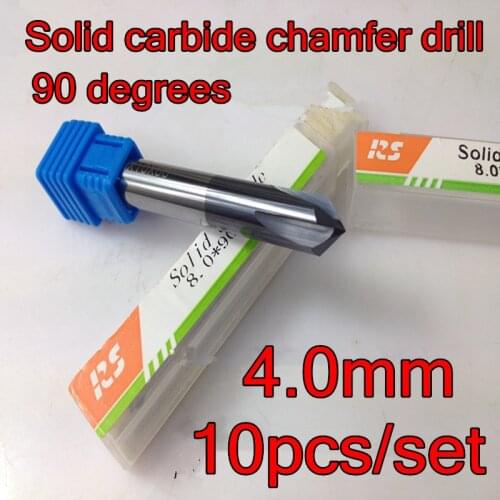 10pcs/set 4.0mm*90 degrees*50mm 4 flutes Solid carbide chamfer drill CNC Chamfering cutter Free shipping