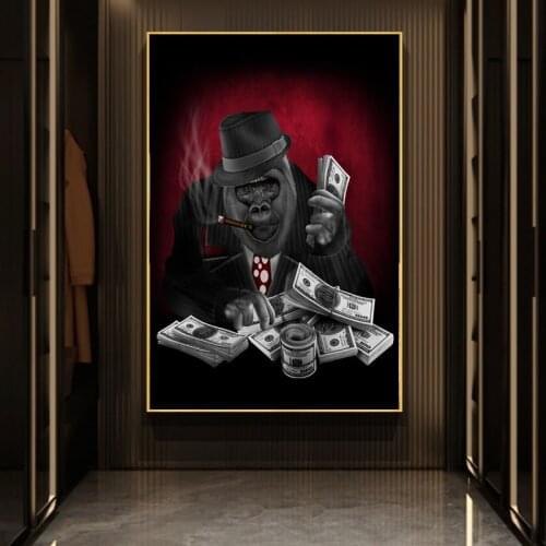 Smoking Monkey Gorilla Count Money Canvas Painting Posters Print Cuadros Wall Art for Living Room Home Decor