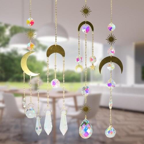 Moon Wind Chime Moon Sun Star Suncatcher Rainbow Maker Crystal Wind Chimes Wall Hanging Blessing Protection Decor Gift