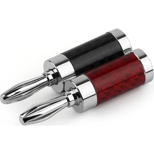 2x Banana Plug Connectors Rhodium Plated Carbon Fiber Audio Adapter For Speaker Cable Screw Type Free Solder Banana Jack ID 8mm