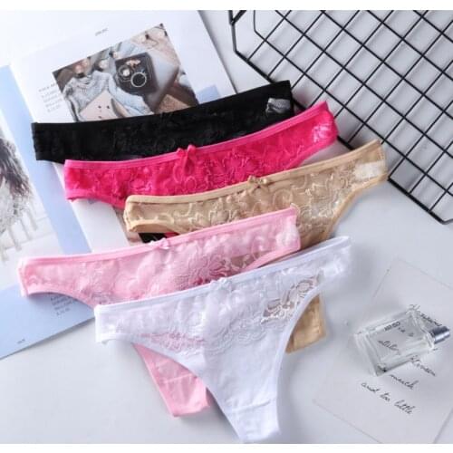 Pure cotton lace with T pants sexy low-waist ladies underwear comfortable solid color thong underwear