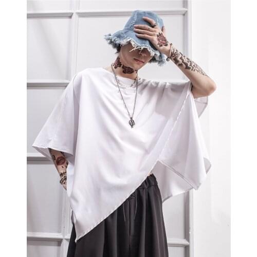 Summer loose fitting jacket irregular mens short sleeve hip hop versatile personality youth half sleeve fashion T-shirt