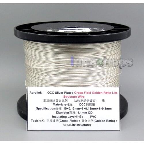 LN005727 Acrolink 7N OCC Silver Plated Cross-Field Golden-Ratio Litz-Structure Wire 10*0.13mm+5*0.13mm+1*0.8mm 1.1mm