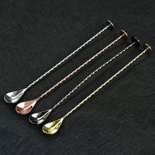 Muddle Bar Spoon Stainless Steel Bar Spoons Disc Tail Cocktail Drink Mixer Bar Stirring Mixing