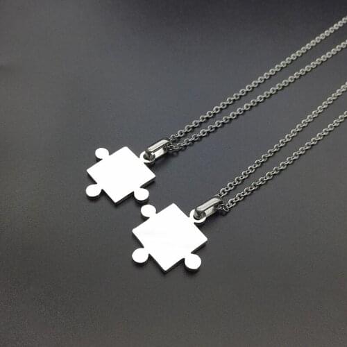 Fashion stainless steel simple titanium steel square puzzle pendant male couple necklace female jewelry hot sale