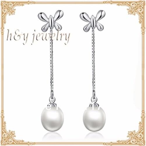 Sinya fashion design jewelry 40mm long 925 sterling silver water drop pearls drop Earrings brincos valentine mothersday gift