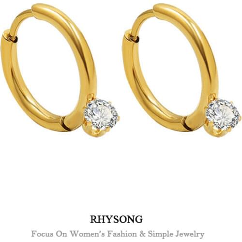 RHYSONG Fashion Jewelry Women Stainless Steel Circle Hoop Earings With Shiny Zircon Pendants No Fade Good Ear Rings For Girls