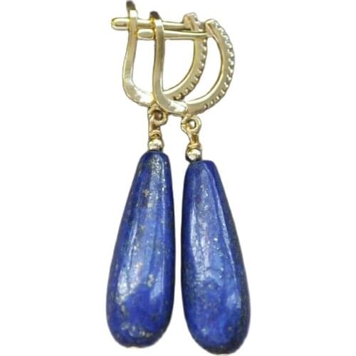 MTC·STAR Z10585 30mm Blue Drip lapis lazuli Bead Dangle Earring CZ