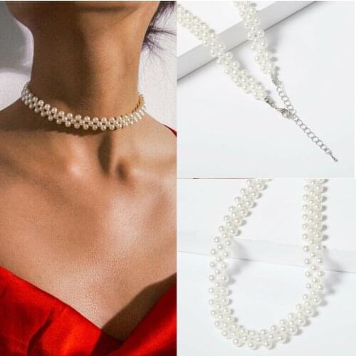 Multi Layer Simulated Pearl Bead Choker Necklace Collar Statement Clavicle Chain Jewelry